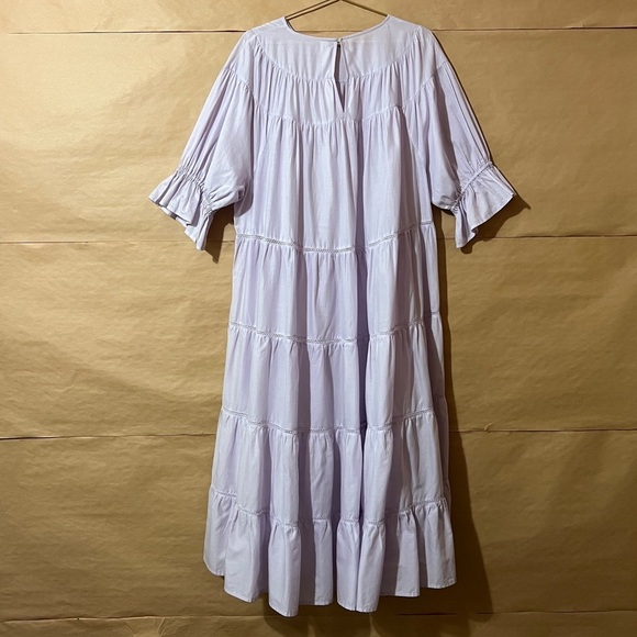 Merlette | Paradis Dress Tiered Midi Dress Puff Sleeve Popover Lavender Size M - Picture 11 of 15